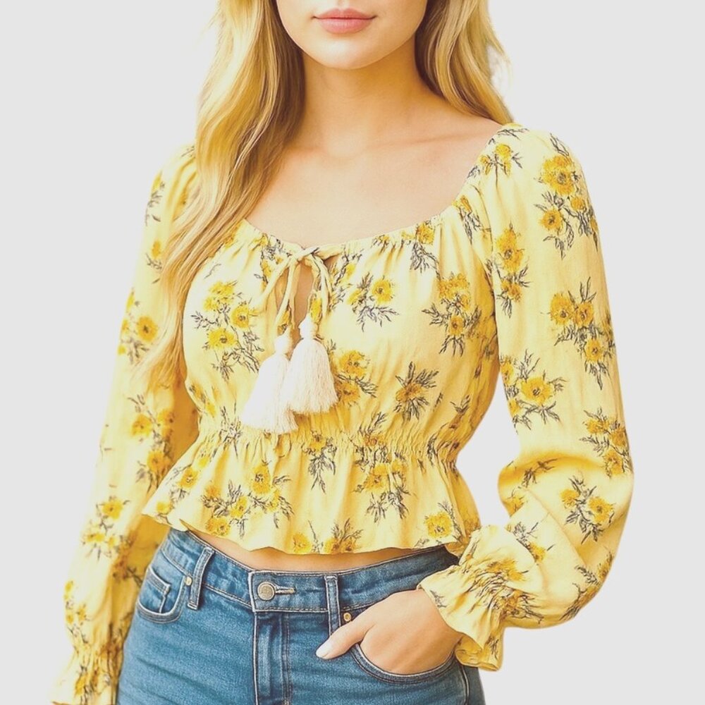Happy x Nature Cropped Floral Top Medium Tie-dyed yellow peach